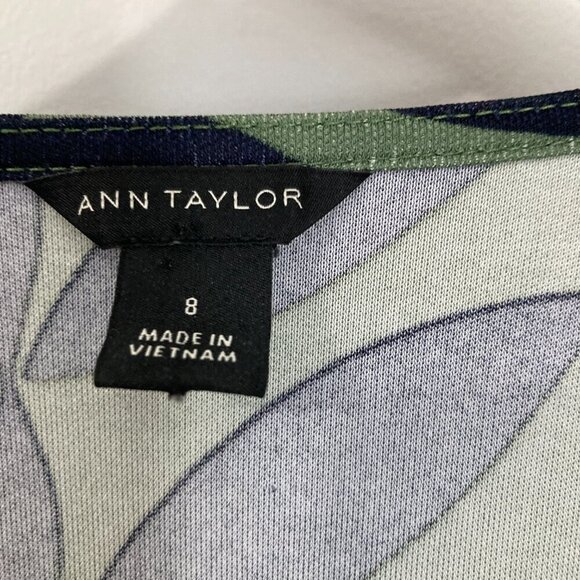 ANN TAYLOR 3/4 Sleeve Geometric BLACK Green WRAP DRESS-V-NECK -KNEE LENGTH Sz 8 - Picture 6 of 11